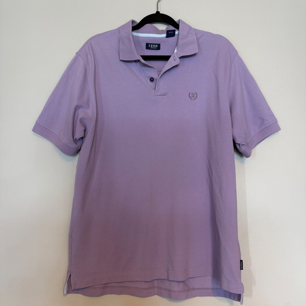 IZOD Silkwash Mens‎ Polo Shirt Lavender Purple Short Sleeve Cotton Large Logo